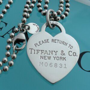 Tiffany & Co. Sterling Silver Large Return to Heart Pendant Beaded 33" Necklace